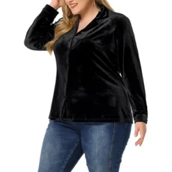 Agnes Orinda Plus Size Velvet Shirt For Women Work Lapel Long Sleeve Button Down Blouses -Trendy Women GUEST c105f736 5d60 4abe 8ac3 006338886bbe