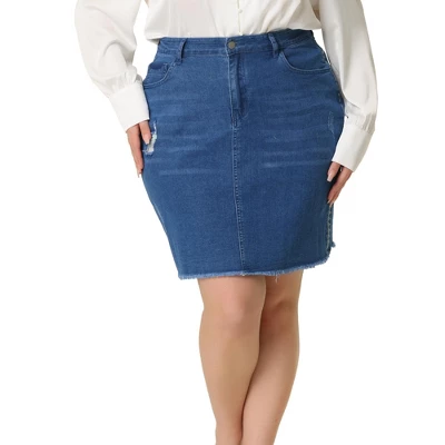 Agnes Orinda Women's Plus Size Denim Embroidered Distressed Ripped Pencil Skirts 9 Agnes Orinda Women's Plus Size Denim Embroidered Distressed Ripped Pencil Skirts - Image 9