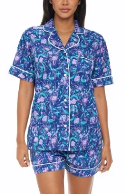 Women's Soft Cotton Knit Jersey Pajamas Lounge Set, Short Sleeve Top And Shorts With Pockets -Trendy Women GUEST c2999237 a6cc 4d53 ab3d ccc827b9b181