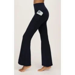 Yogalicious Womens Lux Kelly High Waist Flare Leg Pant With Side Pockets - Sky Captain - Medium