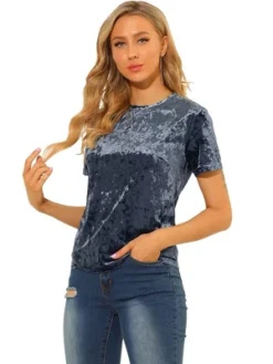 Allegra K Women's Velvet Crew Neck Short Sleeve Casual Blouse 37 Allegra K Women's Velvet Crew Neck Short Sleeve Casual Blouse -Trendy Women GUEST c36339e7 3034 4066 8242 31c3b7424fb1
