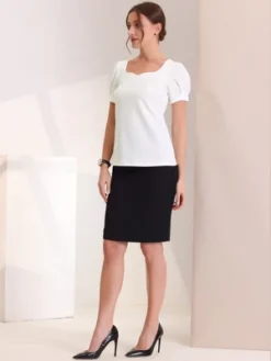 Allegra K Women's Puff Short Sleeve Sweetheart Neck Elegant Blouse -Trendy Women GUEST c4eb1bc9 2400 48bb b166 a24c947b80bb