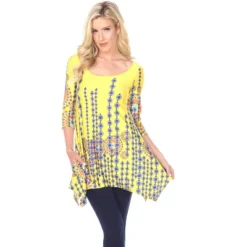 Women's 3/4 Sleeve Printed Rella Tunic Top With Pockets - White Mark -Trendy Women GUEST c53965d6 67b1 470d a605 eb6c586ab02e