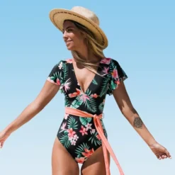Women's V Neck Ruffle One Piece Swimsuit Tropical Floral Bathing Suit - Cupshe -Trendy Women GUEST c63355d2 413a 437b 9c6b 054f4bed6fd0