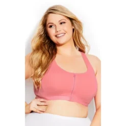 Women's Plus Size Zipper Sports Bra - Coral | AVENUE -Trendy Women GUEST c7112ebf bbd7 4d0e 860d 7da6ccc0cbd5