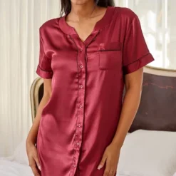 Womens Satin Night Shirt, Boyfriend Style Short Sleeve Sleep Shirt -Trendy Women GUEST c7144d9d 9740 48d3 82f8 653bb8ba5b4c
