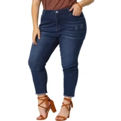 Agnes Orinda Women's Plus Size Denim Pants Frayed Washed Ankle Jeans With Slash Pockets -Trendy Women GUEST c7e22edd f5a2 4681 9d92 7d80f044b8df