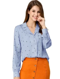 Allegra K Women's Heart Polka Dots Button Up Notched Lapel V Neck Shirts -Trendy Women GUEST c9a106c4 e2f7 4f44 85d5 84ec82f32368