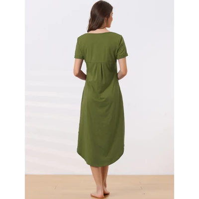 Cheibear Women's V Neck Short Sleeve Long Nightgown Lounge Dress With Pocket 2 Cheibear Women's V Neck Short Sleeve Long Nightgown Lounge Dress With Pocket - Image 2