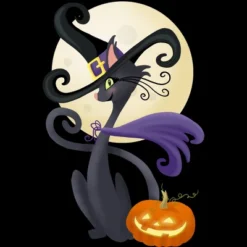 Junior's Design By Humans Bewitching Black Halloween Kitty Cat By LittleBunnySunshine T-Shirt