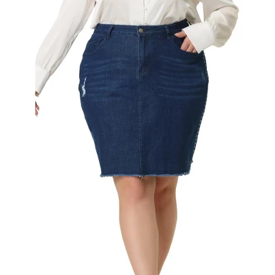 Agnes Orinda Women's Plus Size Denim Embroidered Distressed Ripped Pencil Skirts 8 Agnes Orinda Women's Plus Size Denim Embroidered Distressed Ripped Pencil Skirts - Image 8