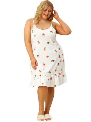 Agnes Orinda Women's Plus Size Sleeveless Fruit Ruffle Hem Nightgown 2 Agnes Orinda Women's Plus Size Sleeveless Fruit Ruffle Hem Nightgown - Image 2
