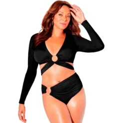 Swimsuits For All Women’s Plus Size O-Ring Long Sleeve Bikini Top -Trendy Women GUEST cebe1c02 8625 4b47 8610 7dd34d4188d2
