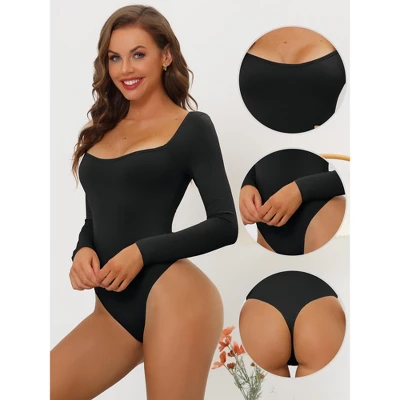 Allegra K Women's Long Sleeve Slim Fit Stretchy Square Neck Leotard Jumpsuit 2 Allegra K Women's Long Sleeve Slim Fit Stretchy Square Neck Leotard Jumpsuit - Image 2