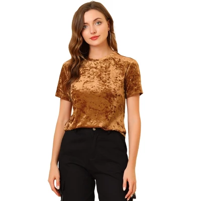 Allegra K Women's Velvet Crew Neck Short Sleeve Casual Blouse 15 Allegra K Women's Velvet Crew Neck Short Sleeve Casual Blouse - Image 15