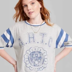 Women's Ascot + Hart Varsity Elbow Sleeve Graphic T-Shirt - Gray -Trendy Women GUEST cf46d87e 9b83 4452 937d a344692403bd