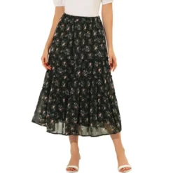 Allegra K Women's Floral Elastic Waist Tiered Ruffle Boho Midi Skirts -Trendy Women GUEST d0ccf3cd 48da 4210 b06c b27a0fe8f5e5