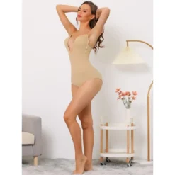 Allegra K Women's U Plunge Tummy Control Adjustable Straps Built-in Bra Full Leotard Jumpsuit Top -Trendy Women GUEST d0f9e59b 8eab 43e6 a854 5fd3ebb98f9a