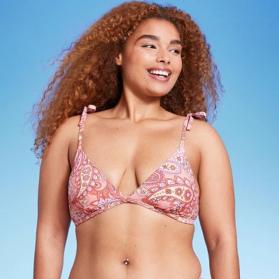 Women's Shoulder Tie Bralette Bikini Top - Wild Fable™ Peach Paisley Print 3 Women's Shoulder Tie Bralette Bikini Top - Wild Fable™ Peach Paisley Print - Image 3