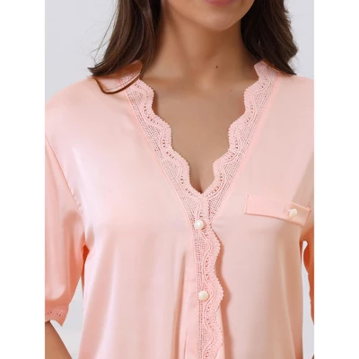 Cheibear Womens Satin Pajama Dress Button Down Silky Short Sleeves Nightgowns 3 Cheibear Womens Satin Pajama Dress Button Down Silky Short Sleeves Nightgowns - Image 3