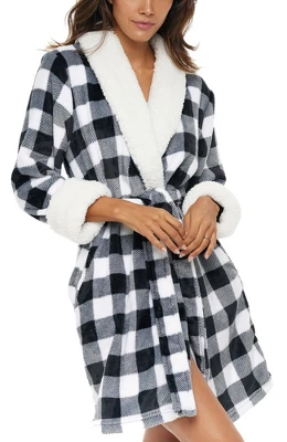 Women's Classic Plush Robe, Short Fleece Bathrobe Prints 7 Women's Classic Plush Robe, Short Fleece Bathrobe Prints - Image 7