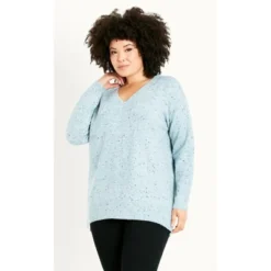 Women's Plus Size Neppy V Neck Jumper - Blue | EVANS -Trendy Women GUEST d64528d0 a979 4cfc 9c2e a70d0db62cec