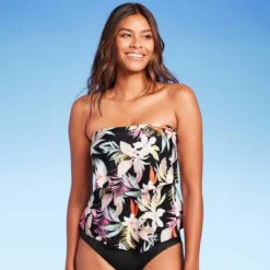 Women's Tropical Print Tiered Bandeau Tankini Top - Kona Sol™ Black -Trendy Women GUEST d70409c5 4237 4568 bb87 637a9619de18