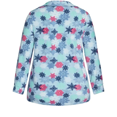 Women's Plus Size Snowflake Button Fleece Sleep Top - Blue | AVENUE 5 Women's Plus Size Snowflake Button Fleece Sleep Top - Blue | AVENUE - Image 5