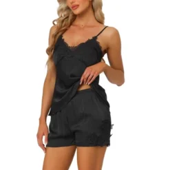 Cheibear Womens Satin Lounge Lace Trim Cami Tops With Shorts Sleepwear Pajamas Sets -Trendy Women GUEST da37db76 a49d 4afc 9eb7 816f08911920