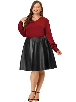 Agnes Orinda Women's Plus Size PU Skirt A-Line Versatile Flared Party Skirts 2 Agnes Orinda Women's Plus Size PU Skirt A-Line Versatile Flared Party Skirts - Image 2