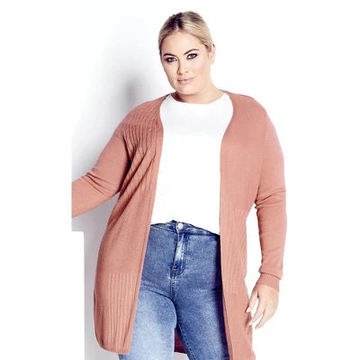 Women's Plus Size Meadows Mews Cardigan - Dusty Rose | AVENUE 3 Women's Plus Size Meadows Mews Cardigan - Dusty Rose | AVENUE - Image 3