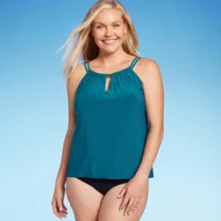 Women's UPF 50 High Neck Keyhole Tankini Top - Aqua Green® -Trendy Women GUEST dc1c2f49 ed1a 4b74 b674 4b9014409058