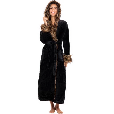 Women's Faux Fur Feather Hooded Robe, Soft Plush Fleece Bathrobe With Hood 2 Women's Faux Fur Feather Hooded Robe, Soft Plush Fleece Bathrobe With Hood - Image 2