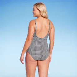 Women's Textured Gingham Ruched Full Coverage One Piece Swimsuit - Kona Sol™ Black -Trendy Women GUEST dd3f3a88 c949 4778 8157 e1b7c688dbac