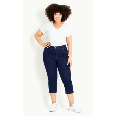 Women's Plus Size Denim Love Crop Jeans - Dark Wash | EVANS 3 Women's Plus Size Denim Love Crop Jeans - Dark Wash | EVANS - Image 3