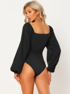 Allegra K Women's Sweetheart V Neck Puff Long Sleeve Bodysuits -Trendy Women GUEST e1b377d5 a8ee 43ee 8faa 3b4c445db6b3