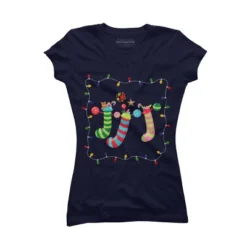 Junior's Design By Humans Christmas Stocking With Christmas Lights By Realdealclipart T-Shirt -Trendy Women GUEST e237429d 1fa3 47a7 b786 8cef5dd8f72f
