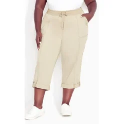 Women's Plus Size Cotton Roll Up Capri - Sand | AVENUE -Trendy Women GUEST e2ca8c41 4ead 41a6 b179 9626f3bfc7e0