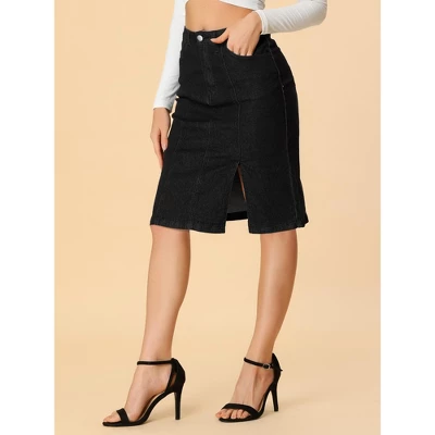 Allegra K Women's Casual Denim Skirt Slit High Waisted Knee Length Jean Skirts 3 Allegra K Women's Casual Denim Skirt Slit High Waisted Knee Length Jean Skirts - Image 3
