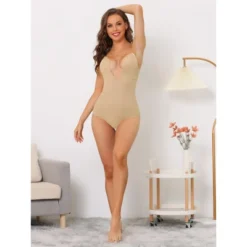 Allegra K Women's U Plunge Tummy Control Adjustable Straps Built-in Bra Full Leotard Jumpsuit Top -Trendy Women GUEST e4d946ed dd8c 4d66 8048 35ba6967e565