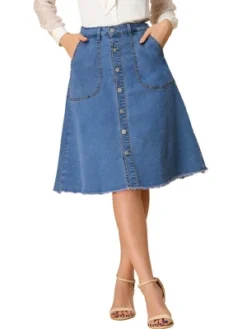 Allegra K Women's Denim Skirts Raw Hem Button Down Midi Jeans Skirt 12 Allegra K Women's Denim Skirts Raw Hem Button Down Midi Jeans Skirt -Trendy Women GUEST e5782589 7c77 4f0a 9387 5ebfff942e98