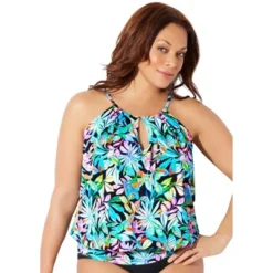 Swimsuits For All Women’s Plus Size High Neck Blouson Tankini Top -Trendy Women GUEST e5e0042b eeaa 41bd ae74 745b73fafc4e