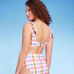 Women's Plaid Shoulder Tie Bralette Bikini Top - Kona Solâ„¢ Multi