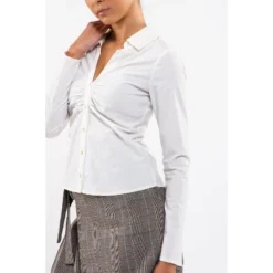 August Sky Women's Solid Shirred Button-Down Top -Trendy Women GUEST e750449e 8703 4521 8dfb 7ba05f8e6b8b