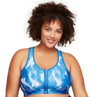 Glamorise Womens Zip Up Front-Closure Sports Wirefree Bra 9266 Blue Tie-Dye 5 Glamorise Womens Zip Up Front-Closure Sports Wirefree Bra 9266 Blue Tie-Dye - Image 5
