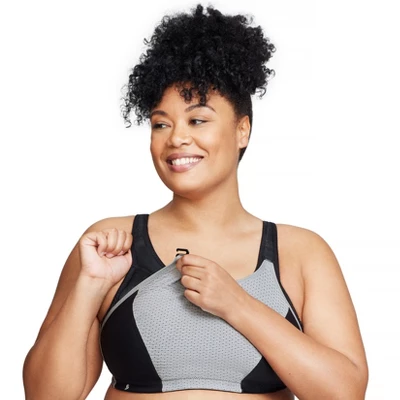 Glamorise Womens Custom Control Sports Wirefree Bra 1166 Black/Grey 2 Glamorise Womens Custom Control Sports Wirefree Bra 1166 Black/Grey - Image 2