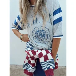 Women's Ascot + Hart Varsity Elbow Sleeve Graphic T-Shirt - Gray -Trendy Women GUEST e9e45845 07fc 4651 982e 5537d1f2c5d5