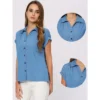 Allegra K Women's Summer Casual Blouse Short Sleeve V Neck Relaxed Button Up Shirts
