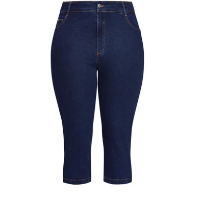 Women's Plus Size Denim Love Crop Jeans - Dark Wash | EVANS 2 Women's Plus Size Denim Love Crop Jeans - Dark Wash | EVANS - Image 2