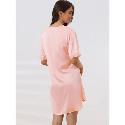 Cheibear Womens Satin Pajama Dress Button Down Silky Short Sleeves Nightgowns 2 Cheibear Womens Satin Pajama Dress Button Down Silky Short Sleeves Nightgowns - Image 2